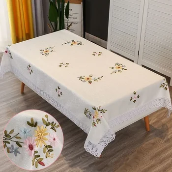 Išsiuvinėti kavos staliukas stačiakampio formos šiuolaikinės paprastos medvilnės skalbiniai balti maži švieži staltiesė
