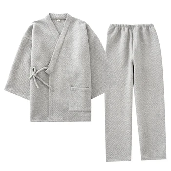 Japonijos Paprasta vyrų Rudens Ir Žiemos Kimono Pižama Plus Riebalų Ir Storio Kamšalu Medvilnės vientisa Spalva Namų Kostiumas