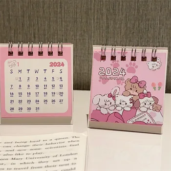 Karšto Pardavimo 2024 Mini Mielas Animacinių Filmų Pink Cat Stalinis Kalendorius Nuolatinis Apversti Stalinio Kalendoriaus Mažų Dienos Planavimo Mėnesio Kalendorius