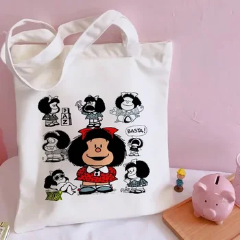 Kawaii Pirkinių Krepšys Mafalda Mielas Anime Harajuku Drobės Maišelį Nešti Maišą Lady Rankinės Didelės Talpos Shopper Bag Atsitiktinis Pečių Maišą