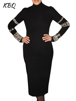 KBQ Lieknėjimo Kratinys Deimantų Suknelės Moterims Golfo ilgomis Rankovėmis Aukštos Juosmens Seksualus Atsitiktinis Suknelė Moterų Mados Drabužiai Nauji