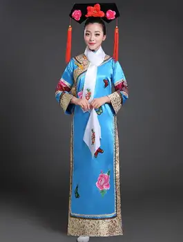 Kinijos Moterys Senovės Čing Dinastija Cheongsam Princesė Dress Būti Skrybėlę