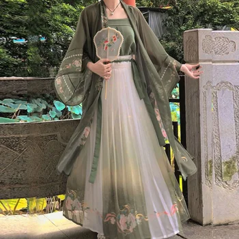 Kinų Stiliaus Hanfu Suknelė 3PCS Nustatyti Senovės Moterys Elegantiškas Gėlių Spausdinti Šalis Dress Kostiumai, Tradiciniai Cosplay Pasakų Šokių Skraiste
