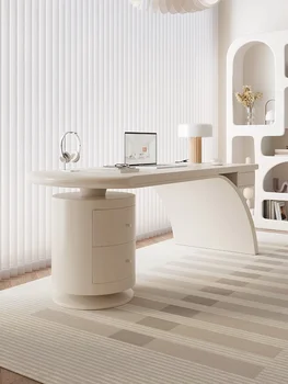 Kremas stiliaus stalas, prancūzijos formos šviesos prabangių biuro stalas, modernus ir paprastas medžio masyvo kompiuterio stalas