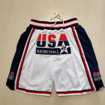Krepšinio Šortai Negabaritinių Vyrai, JAV 1992 Dream Team Moterų Sporto Siuvinėjimo Gatvės Hip-Hop Užtrauktukas Kišenėje Viduryje Paplūdimio Kelnės