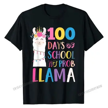 Laimingas 100 Dienų Mokykloje-Ne Probllama Marškinėliai Lama Alpaka Marškinėliai Vyrams Dizaino Viršūnes & Tees Prekės Vasaros Medvilnės