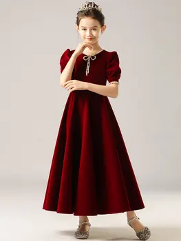 Linijos Scoop Grindų Ilgis Aksomo, Nėrinių Jaunimo Bridesmaid Suknelę Vakarinę Suknelę Naujas Elegantiškas Banketų Chalatai