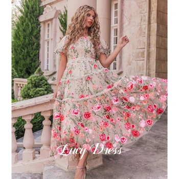 Liucija Princesė Pink Gėlių Promenadzie Suknelė 2023 Saldus Kelio Ilgis Vestidos De Noche Pasakų Nėriniai Siuvinėjimo Trumpas Kišenė فساتين السهرة