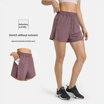 Lulu Pakaitalai Jogos Sporto Šortai Moterų Quick Dry Fitneso Kelnės Su Šoninių Kišenių Dviračiu, Joga Sportinę aprangą
