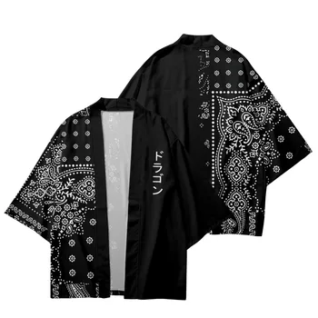 Mados Juoda Anakardžių Spausdinti Marškinėliai Japonijos Streetwear Haori Tradicinis Megztinis Vyrams Kimono Vasaros Paplūdimio Yukata Azijos Drabužių