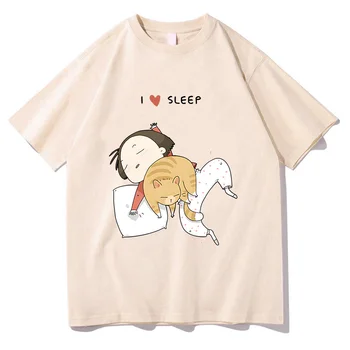 Mano Kasdienio Gyvenimo su Katės Man Miegoti Kartu Anime T-marškinėliai MOTERIMS Atsitiktinis T Marškinėliai 100% Medvilnė, Tshirts Manga Grafinio Dizaino Prasme