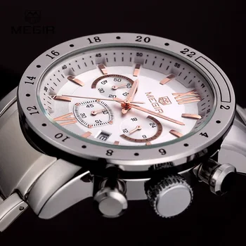 MEGIR karšto prekės kvarciniai laikrodžiai vyrams vyro verslo balta laikrodis mados trijų akis vandeniui šviesos žiūrėti vyrų