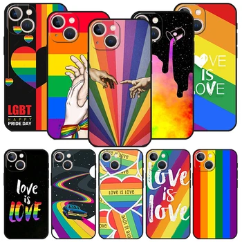 Meilė Yra Meilė LGBT Rainbow Black Telefono dėklas skirtas Apple iPhone 14 12 13 Mini Pro 11 Max XR 7 8 + SE 2020 XS 6 6s Plius 5 5s Silikono