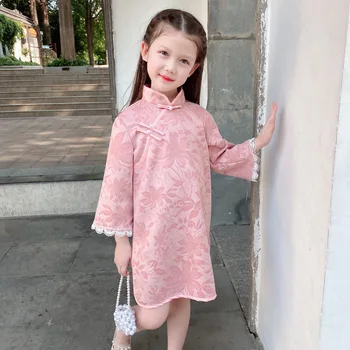 Mergina Tradicinės Kinų Cheongsam Hanfu Suknelė Vaikai Princesė Kostiumas Vestuvių Aodai Vaikų Qipao Gėlių Vestidos Vakare Šalis