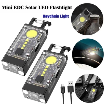 Mini EDC Saulės LED Žibintuvėlis Nešiojamas Daugiafunkcinis Keychain Fakelas USB Įkrovimo COB Kempingas Žibinto su Stipriais Magnetiniais