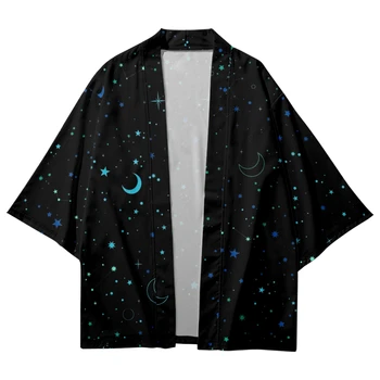 Moon Star Kosmoso Kimono Japonų Kimono Stiliaus Atsitiktinis Palaidų Plonas Kailis Azijos Kimono Megztinis
