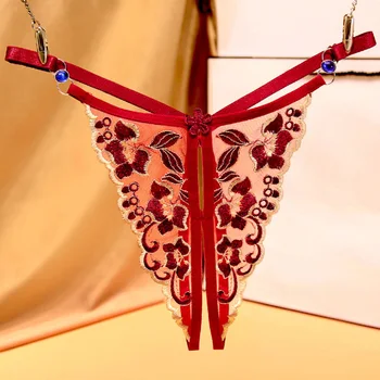 Moterims Gėlių, Kelnaites, Seksualus Atvira Tarpkojo Matyti Per Apatinis Trikotažas Mažas Juosmens G-Strings Siuvinėjimo Skaidrus Trumpikės String Bikini