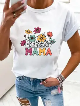 Moterims Gėlių Mama Mama 90s Tendencijos Mados Drabužius Spausdinti Marškinėliai Drabužių Vasaros Pagrindinio Viršų trumpomis Rankovėmis Tee Grafinis T-shirts