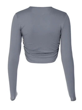 Moteriški Ruched Apkarpyti Viršūnes ilgomis Rankovėmis Marškinėliai Basic Y2K Įrengtas Puloveris Klubas Streetwear Estetinės Grunge Drabužiai