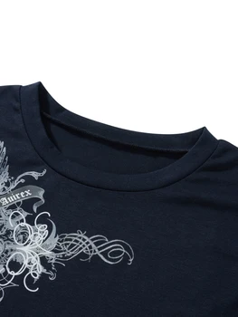 Moterų Gotikos Long Sleeve T-Shirt Y2K Negabaritinių Kratinys Tee Viršūnes Derliaus Crewneck Harajuku Streetwear