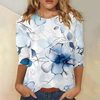 Moterų Vintage Marškinėliai Tee Palaidinukė Gėlių, Augalų Atsitiktinis Savaitgalį T Tee Marškinėliai ilgomis Rankovėmis Spausdinimo Raundo Kaklo Pagrindinio Streetwear