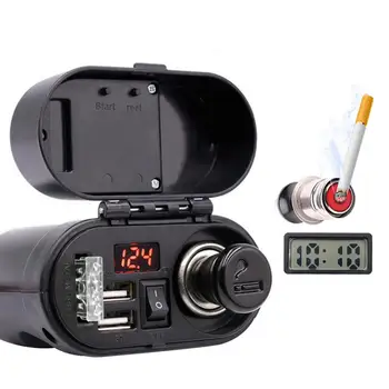 Motociklo 12V Cigarečių Degiklio Dual USB Įkroviklis Rankenos galinio vaizdo Veidrodėlio Tvirtinimą Žiebtuvėlis Voltmeter Skaitmeninis Laikrodis