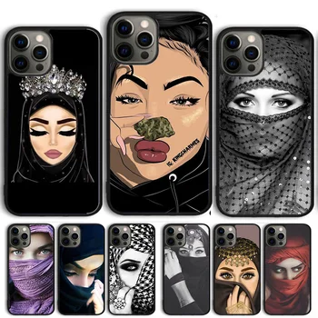 Musulmonų arabų Islamo Hijab Veido Gril Akis Koranas, Telefono dėklas Skirtas iPhone 15 14 13 12 Pro Max mini Pro 11 Max XS XR 7 8 Plius SE2020