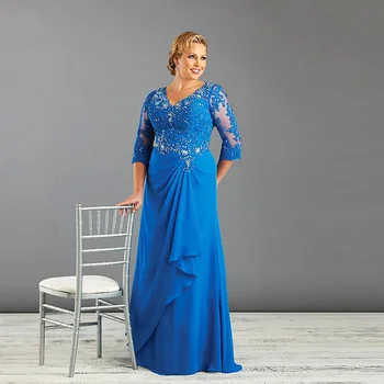 Mėlyna Plius chalatas de soiree Šifono Moterų Oficialią vakaro šalis Suknelė Užsakymą 2023 Motina Nuotakos Suknelės Su Rankovėmis