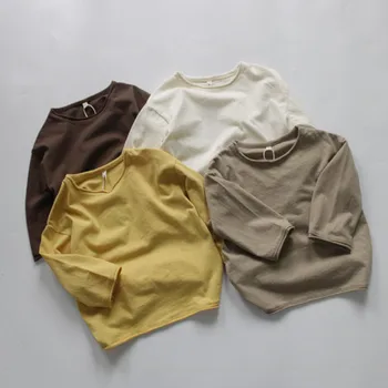 Nauja Rudens Vaikai Long Sleeve T-shirts korėjos Stiliaus vientisos Spalvos Unisex Vaikai Tees Atsitiktinis Viršūnės