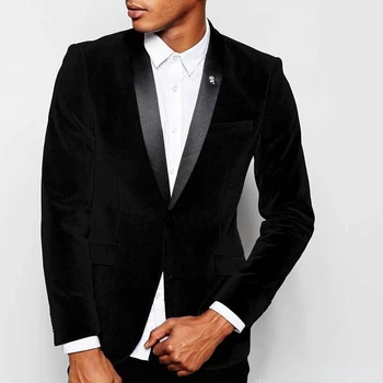 Naujas Juodo Aksomo Vyrų Kostiumas Skara Atvartas Slim Fit Individualius Vestuvių Tuxedos Vyrų Verslo Vakare Šalies Kostiumai (Švarkas + Kelnės)