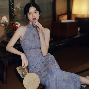 Naujas Kinijos Stilius Derliaus Hanfu Qipao Suknelė Moterims, Elegantiška Berankovė Cheongsam Suknelė Be Rankovių Atsitiktinis Kasdien Qipao Suknelė