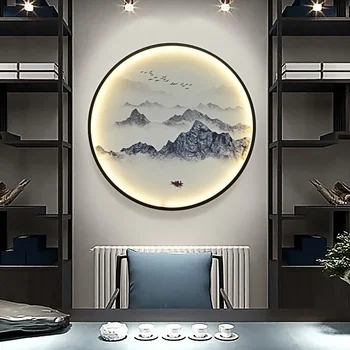 Naujas Kinų Stiliaus Sienos Lempos Zen Apskrito Kambarį Miegamasis Namų Dekoro Lempų Fone Sienų Apdailai Led Žibintai