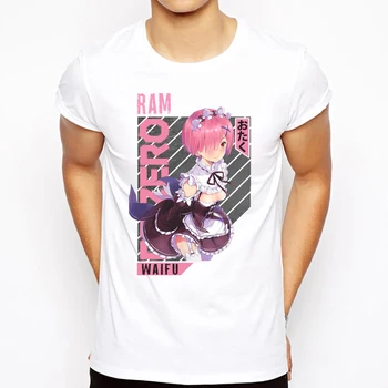 Naujas Mados Anime Estetikos Mielas Anime Mergina Ram ReZero Waifu Spausdinti otaku balti Marškinėliai Hip-Hop trumpomis Rankovėmis T Marškinėliai Vyrams