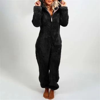 Naujas Moterų Sleepwear Žiemos Atsitiktinis Moterų Ilgai SleeveHooded Jumpsuit Sleepwear Pižama Negabaritinių Pliušinis Kigurumi Onesie Romper