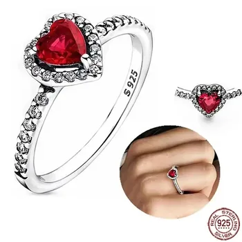 Nauji moteriški Papuošalai, Žiedas 925 Sterlingas Sidabro Šviečia Raudona Deimantų Širdies Žiedas Žavinga Papuošalai Žiedas Moterų Festivalis 