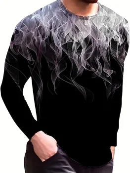 Naują atsitiktinis vyrų 3D liepsna skaitmeninio spausdinimo mados apvalios kaklo, ilgomis rankovėmis marškinėliai ilgomis rankovėmis kailis kvėpuojantis patogus viršuje megztinis