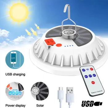 Nešiojamas Įkraunamas Saulės Avarinės Šviesos 120 SMD LED USB Nuotolinio Valdymo Saulės Mokestis Žibintų Naktį, Lauko Kempingas Šviesos