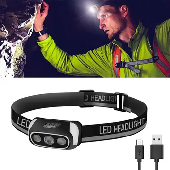 Nešiojamų LED Žibintai Stiprios Šviesos Galvos Montuojamas Žibintuvėlis Lauko Buitinių USB Įkrovimo Žvejyba, Kempingas, priekinis žibintas
