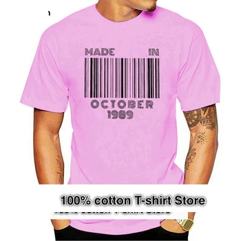 Pagamintas 1989 m. spalio Marškinėliai Gimė spalio Brūkšninis kodas 30-ojo Gimtadienio Dovana T-Shirt Vyrai Trumpas Rankovėmis Vintage Marškinėliai Medvilnės