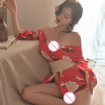Pagunda Uniformas Įdomus Apatiniai Seksualus Spausdinti Japonų Kimono Tuščiaviduriai Gilia V Kostiumas Nustatyti, Naktinis Klubas Drabužiui Mielas Moteriški Drabužiai