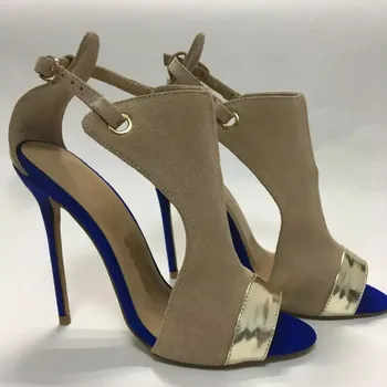 Pardavimo markės dizaino moterų bateliai baltos spalvos mėlyna mišrios spalvos sandalai moterims, metalo apdaila vasaros siurbliai ploni kulniukai aukšti kulniukai sandalai