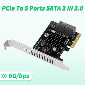 PCIe 5 Uostai SATA 3 III 3.0 6 Gb SSD Adapter PCI-e 4x PCI Express X4 Valdiklio plokštės Plėtimosi Kortelės Palaikymas X8 X16 JMB585