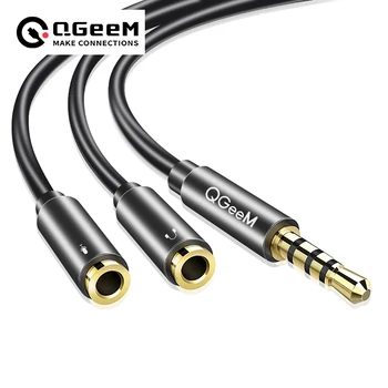 QGeeM 3.5 mm Audio Splitter Cable Kompiuterio Lizdas 3.5 mm, 1-Vyras, 2-Moteris Mic Y Splitter AUX Kabelis, Ausines Adapteris, Splitter