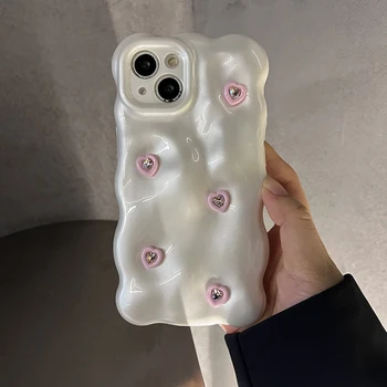 Qianliyao 3D Meilės Širdyje, Diamond Burbulas Bangų Modelį Telefono dėklas Skirtas iPhone 15 14 13 12 11 Pro Max Soft atsparus smūgiams Galinį Dangtelį