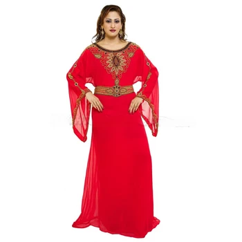 Raudona Kaftan Farasha Jalabiya Abaja Islamas Paprasto Rankomis siuvinėti Kaftan Egzotinių Dancewear Suknelės