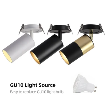 Replaceagble GU10 AC85-265V Įterptųjų Aliuminio Black White Gold LED Pasukti 360° 90° Fodable Dėmesio Downlight Namo Apšvietimas