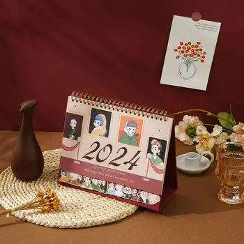 Retro 2024 Paprasta Animacinių Filmų Stalinis Kalendorius Kūrybinio Verslo Praktinio Papuošalų Biuro Stalo Dekoravimui Mados Mokyklinės Prekės