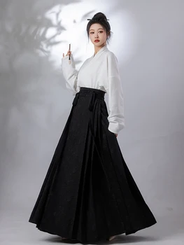 Retro Kinijos Pagerėjo Senovės Hanfu Stiliaus Ma Mian Sijonas Laisvi Marškinėliai Ilga suknelė dviejų dalių Rinkinys moterims kasdien hanfu Suknelė