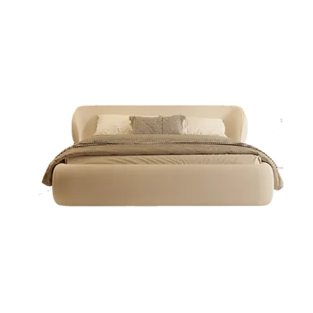 Riebus šviesos prabangus miegamasis turi atmosferos dvigubo audinio lova, tatamio kilimėlis grindų-lova, moderni ir paprasta
