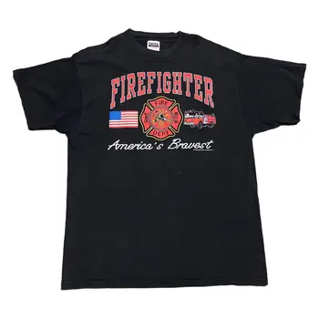 Senovinių Ugnies Kovotojas Marškinėliai 1995 Juoda Dydis Xl Amerikos Drąsiausia Tultex